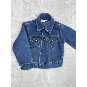 Vintage Levis Denim Jean Jacket Kids Sz 4 Made in USA Trucker Orange Tab